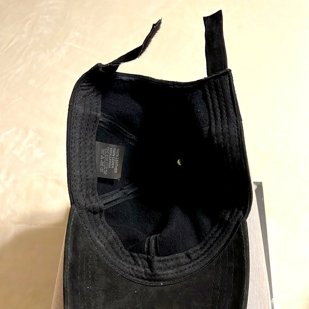 Black Suede Rhinestone Studded Baseball Cap. NWOT. One size fits all. Leather.